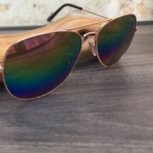 New Unisex Rose Gold Wire Frame Wardrobe Classic Aviator Sunglasses